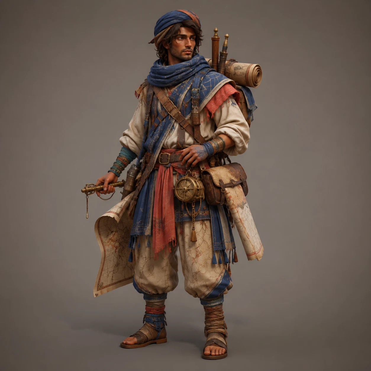 Full-body desert cartographer 3D character