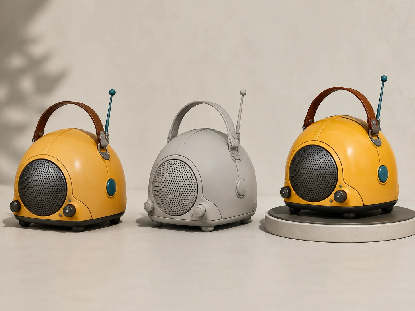 A vintage radio progressing from reference image to 3D geometry and textured model